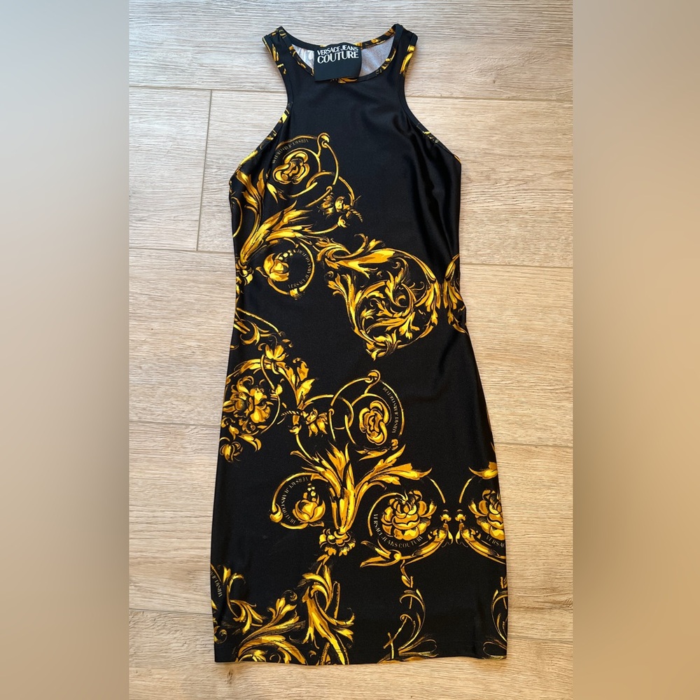 Versace Racerback Black and Gold Dress